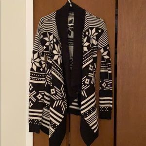 Womens Black/White Fair Isle Snowflake Open Front Cardigan Geometric Knit Swtr